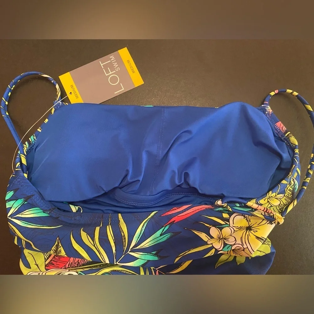NWT Loft Women's Shirred Side Tie One-Piece Swimsuit Blue Tropical Size Medium - Picture 12 of 14